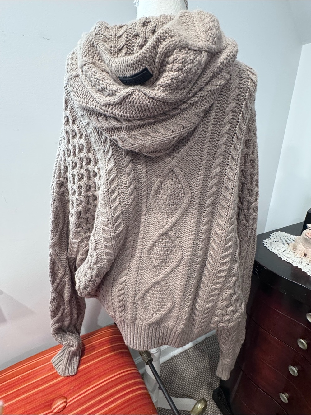 Essentials Fear of God Taupe Cable Knit Hoodie Sweater - Picture 2 of 8
